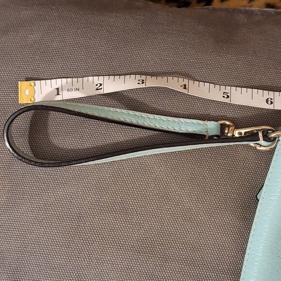 Kate Spade Wristlet Clutch Robin's Egg Blue Leather Pebbled Classic Retro Preppy - Picture 8 of 10